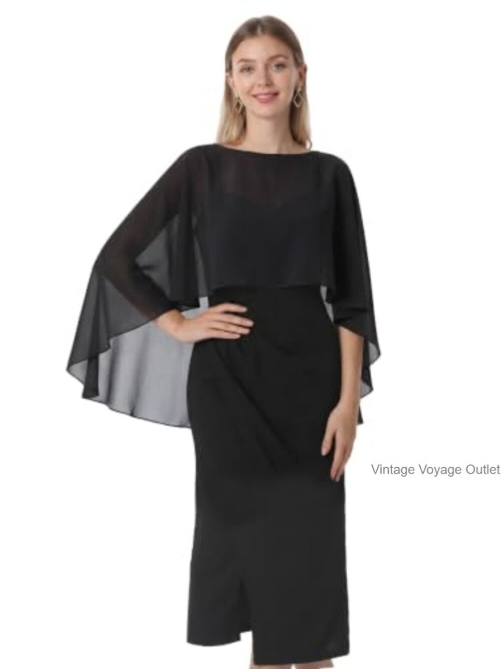Sheer Chiffon Cape Shawl Wrap for Evening Dress Women